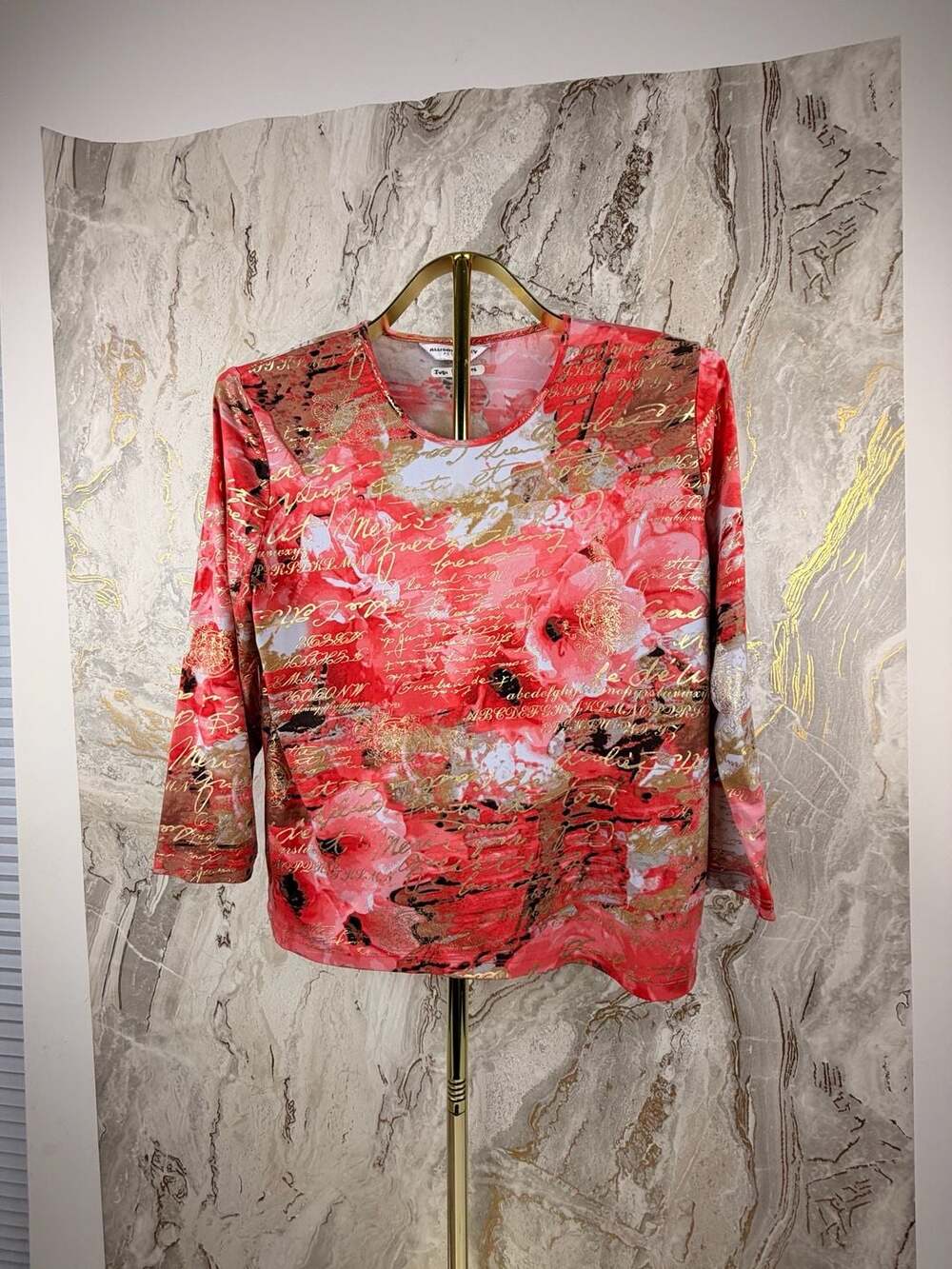 Allison Daley Petite Top Size small Coral Pink Gold blouse